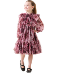 Angel & Rocket Kids' Mesh Long Sleeved Floral Dress, Burgundy