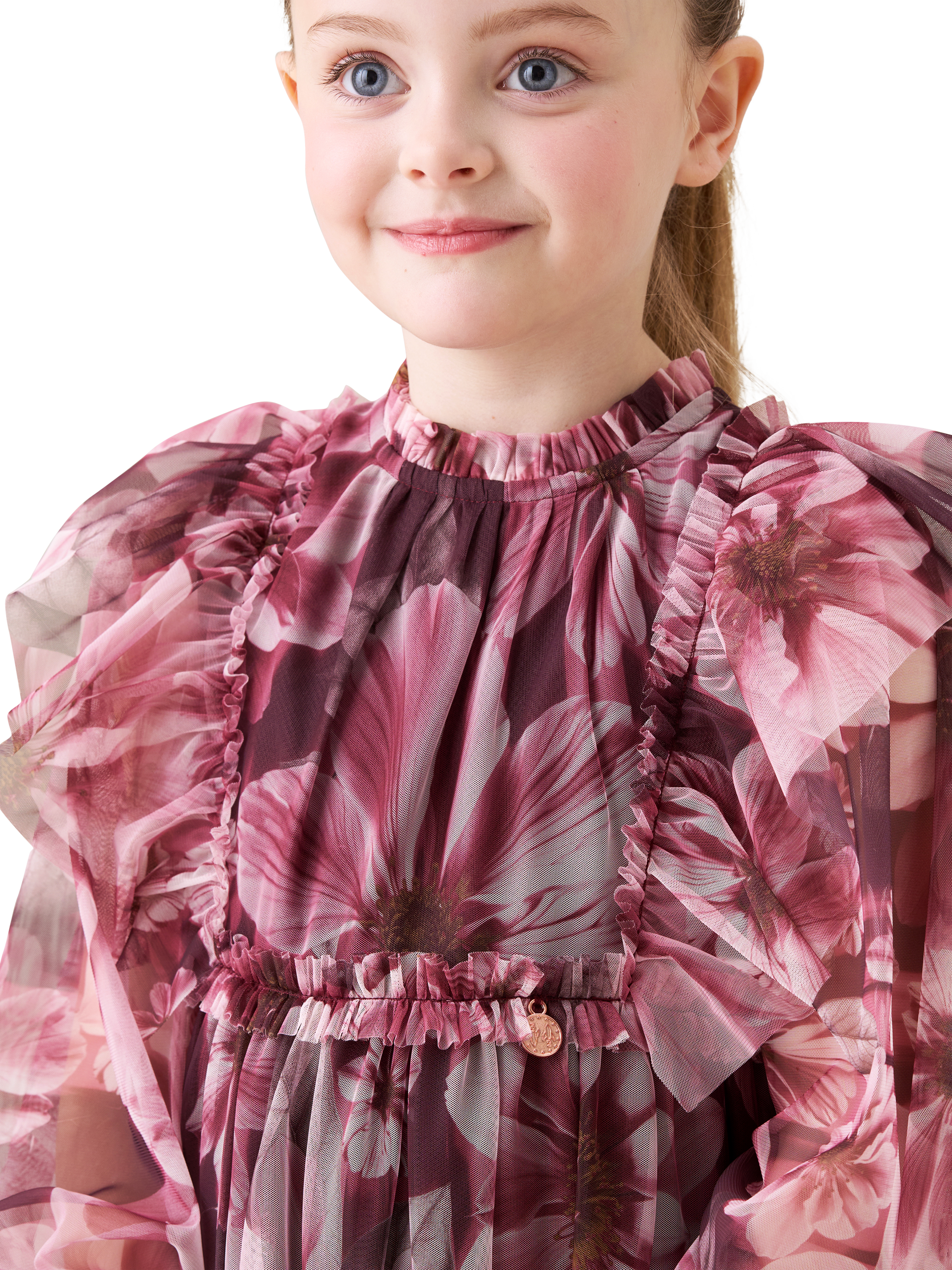 Product image 4 of 8, which shows Angel & Rocket Kids' Mesh Long Sleeved Floral Dress, Burgundy, 3 years
