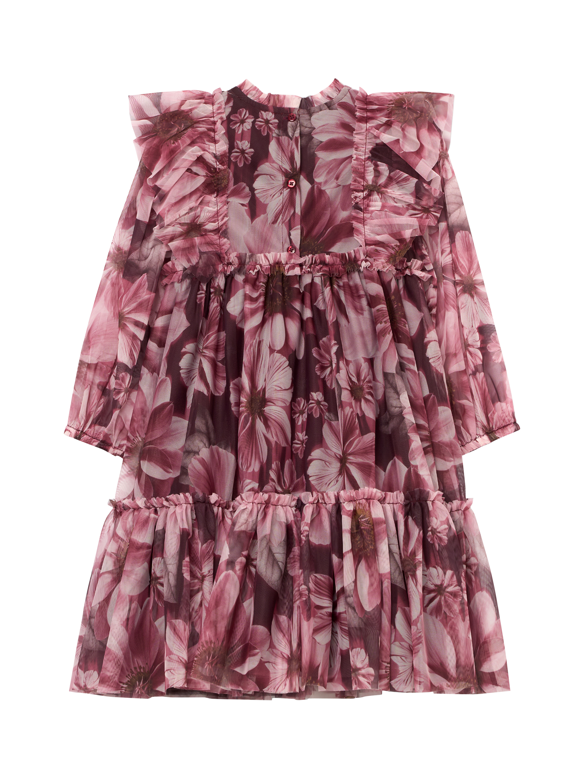 Product image 7 of 8, which shows Angel & Rocket Kids' Mesh Long Sleeved Floral Dress, Burgundy, 3 years
