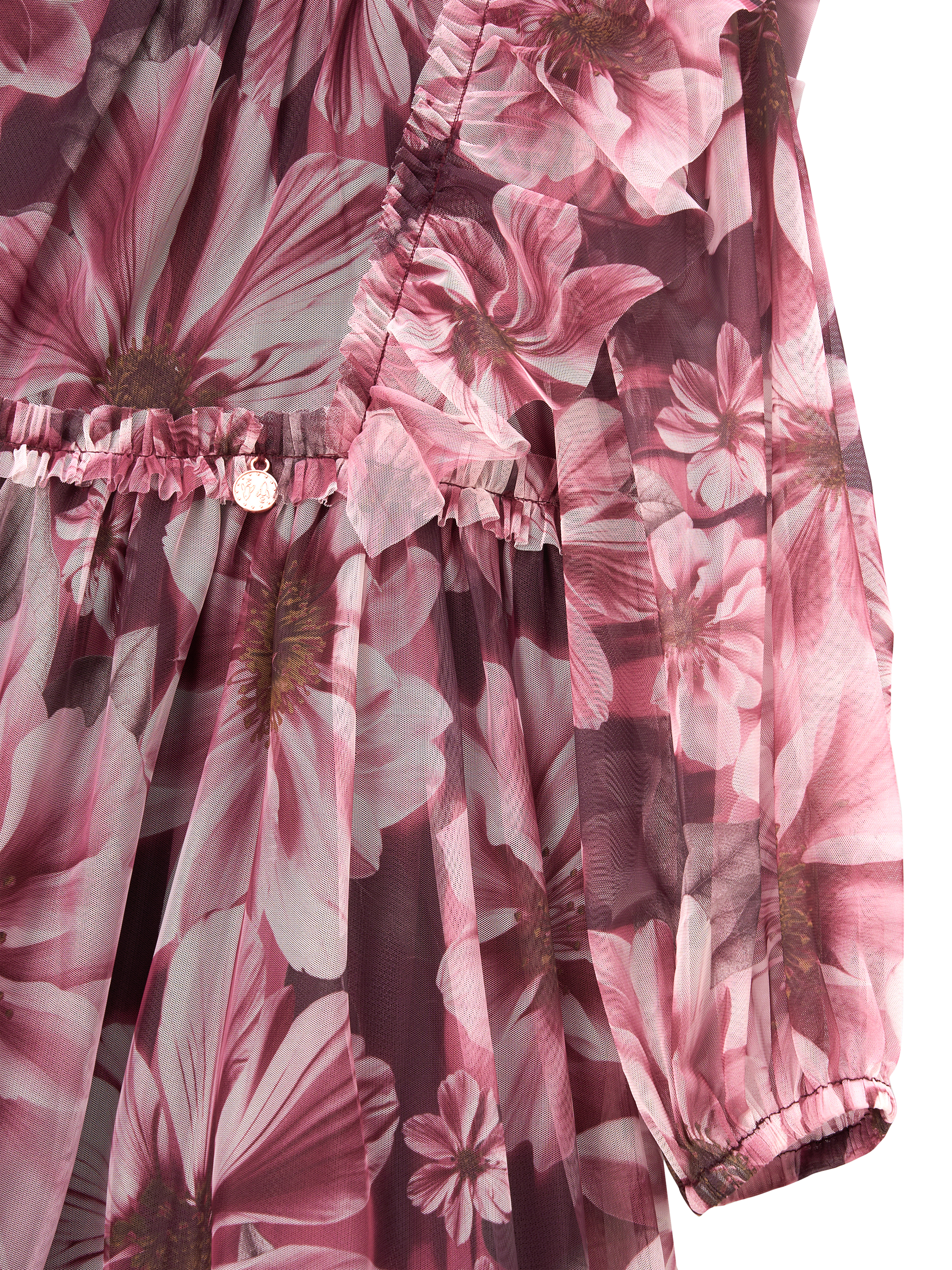 Product image 8 of 8, which shows Angel & Rocket Kids' Mesh Long Sleeved Floral Dress, Burgundy, 3 years