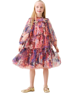 Angel & Rocket Kids' Mesh Long Sleeved Floral Dress, Multi, Multi