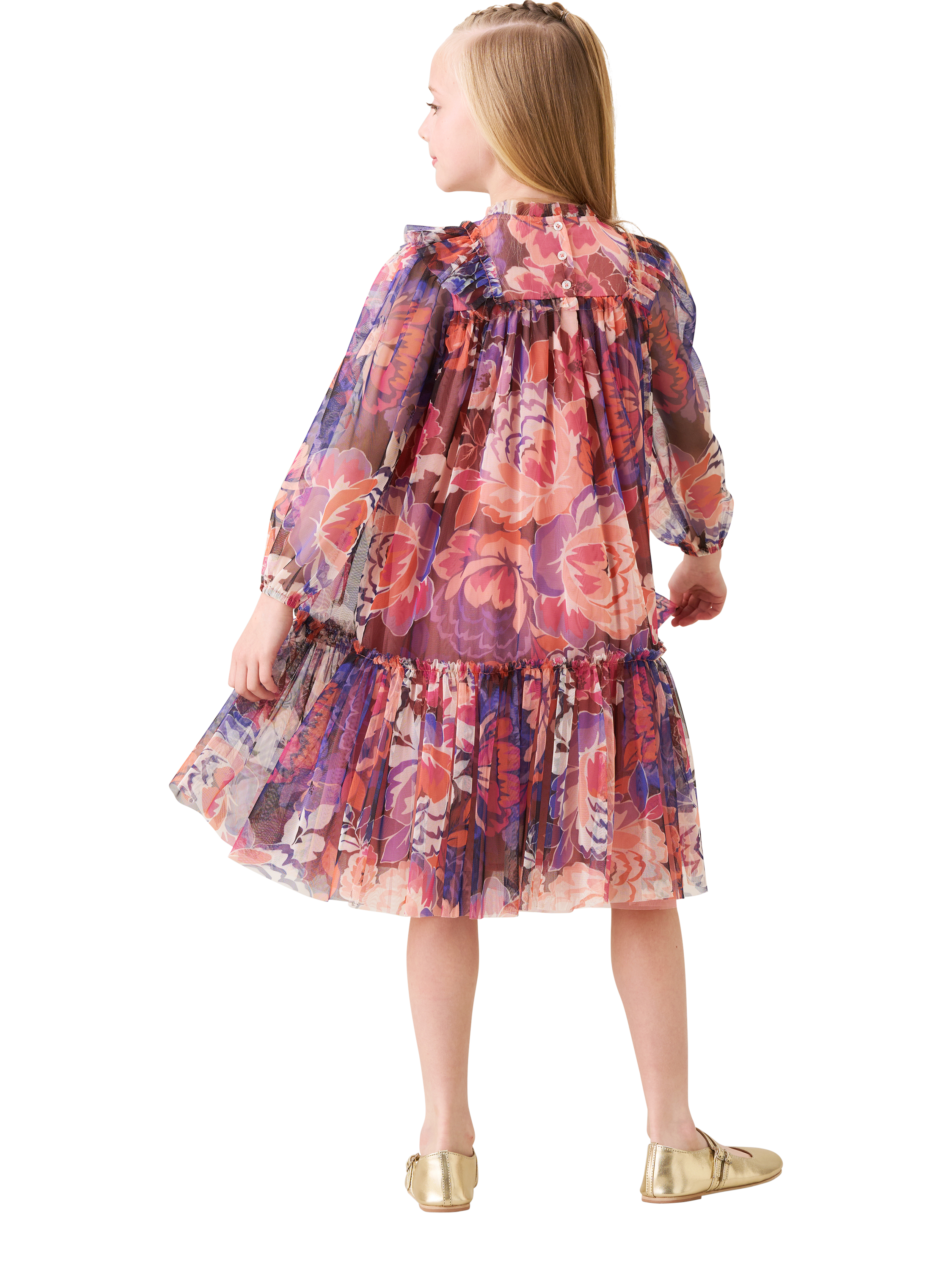 Product image 3 of 8, which shows Angel & Rocket Kids' Mesh Long Sleeved Floral Dress, Multi, 3 years