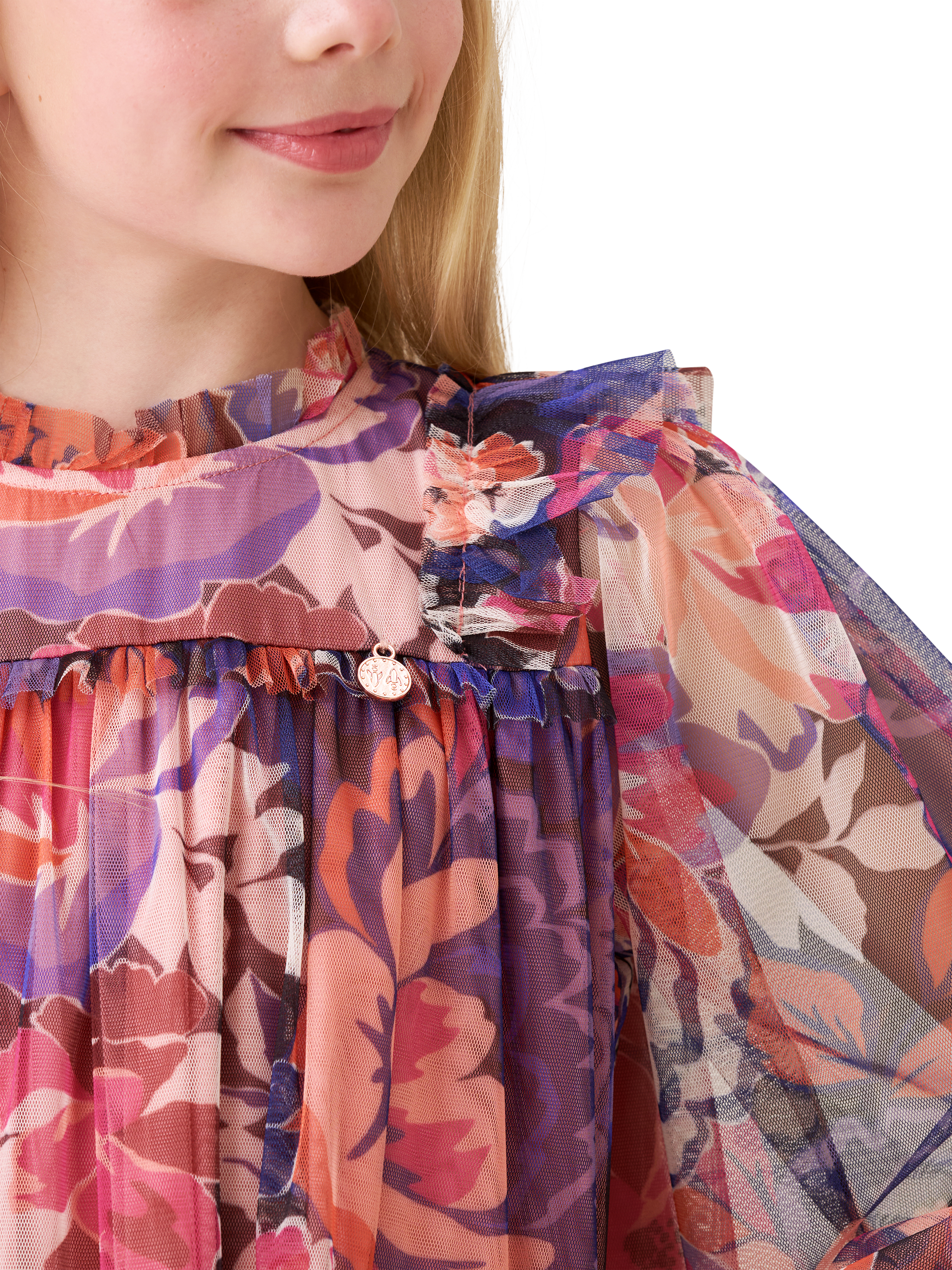 Product image 4 of 8, which shows Angel & Rocket Kids' Mesh Long Sleeved Floral Dress, Multi, 3 years