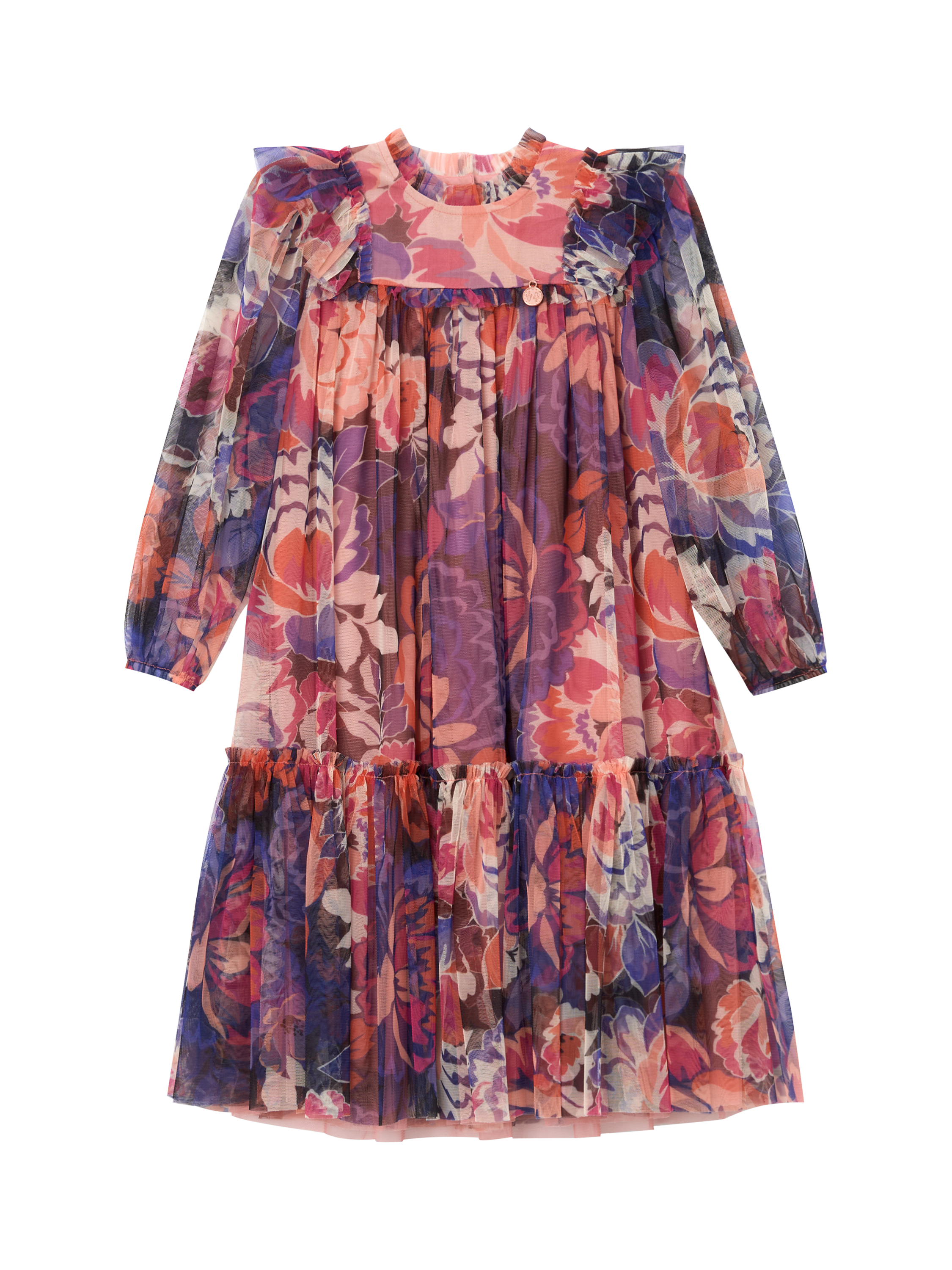 Product image 6 of 8, which shows Angel & Rocket Kids' Mesh Long Sleeved Floral Dress, Multi, 3 years
