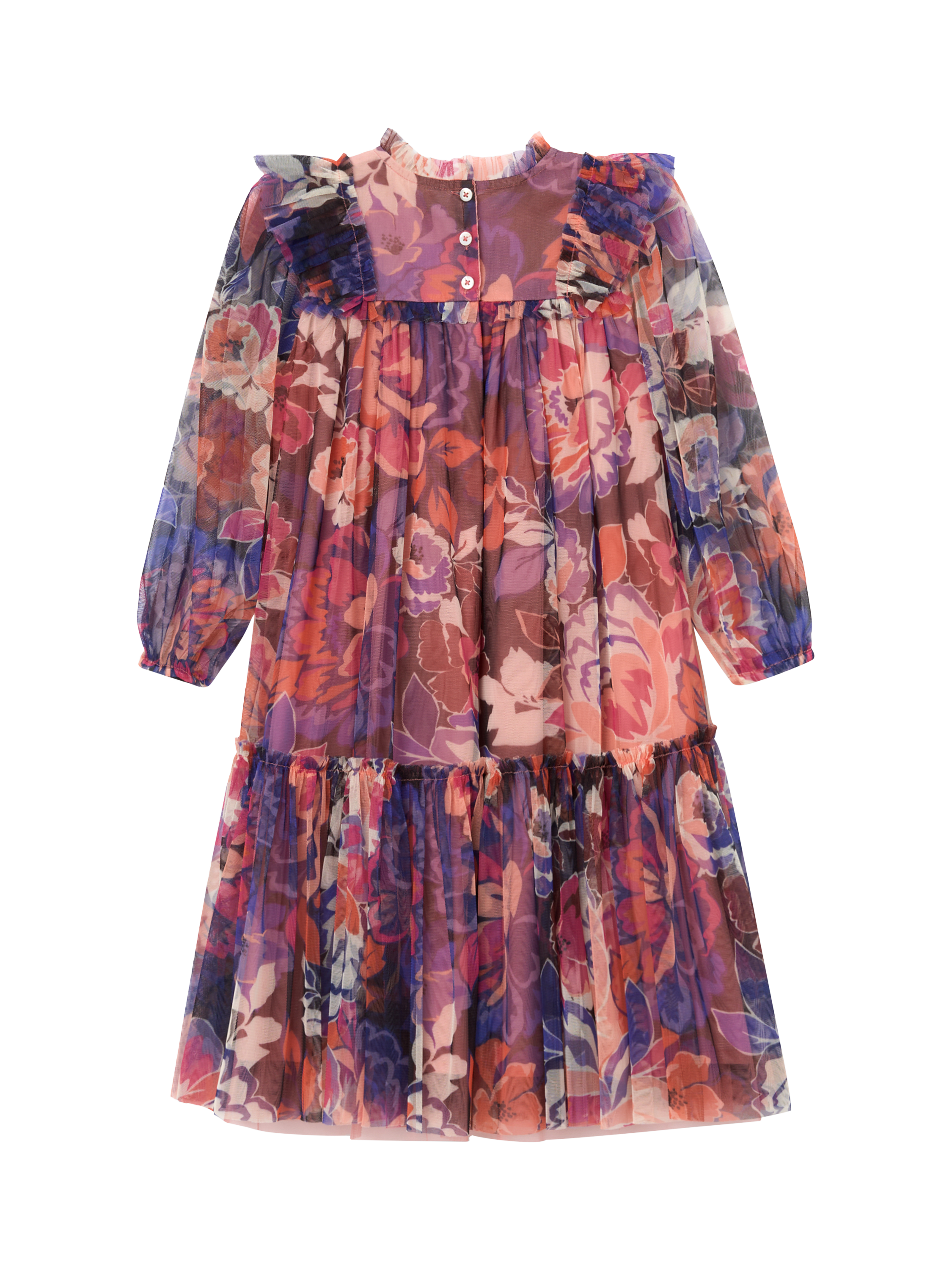Product image 7 of 8, which shows Angel & Rocket Kids' Mesh Long Sleeved Floral Dress, Multi, 3 years