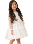Angel & Rocket Kids' Long Sleeved Tiered Mesh Dress, Ivory