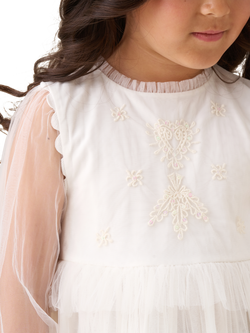 Angel & Rocket Kids' Long Sleeved Tiered Mesh Dress, Ivory - view 2, Ivory
