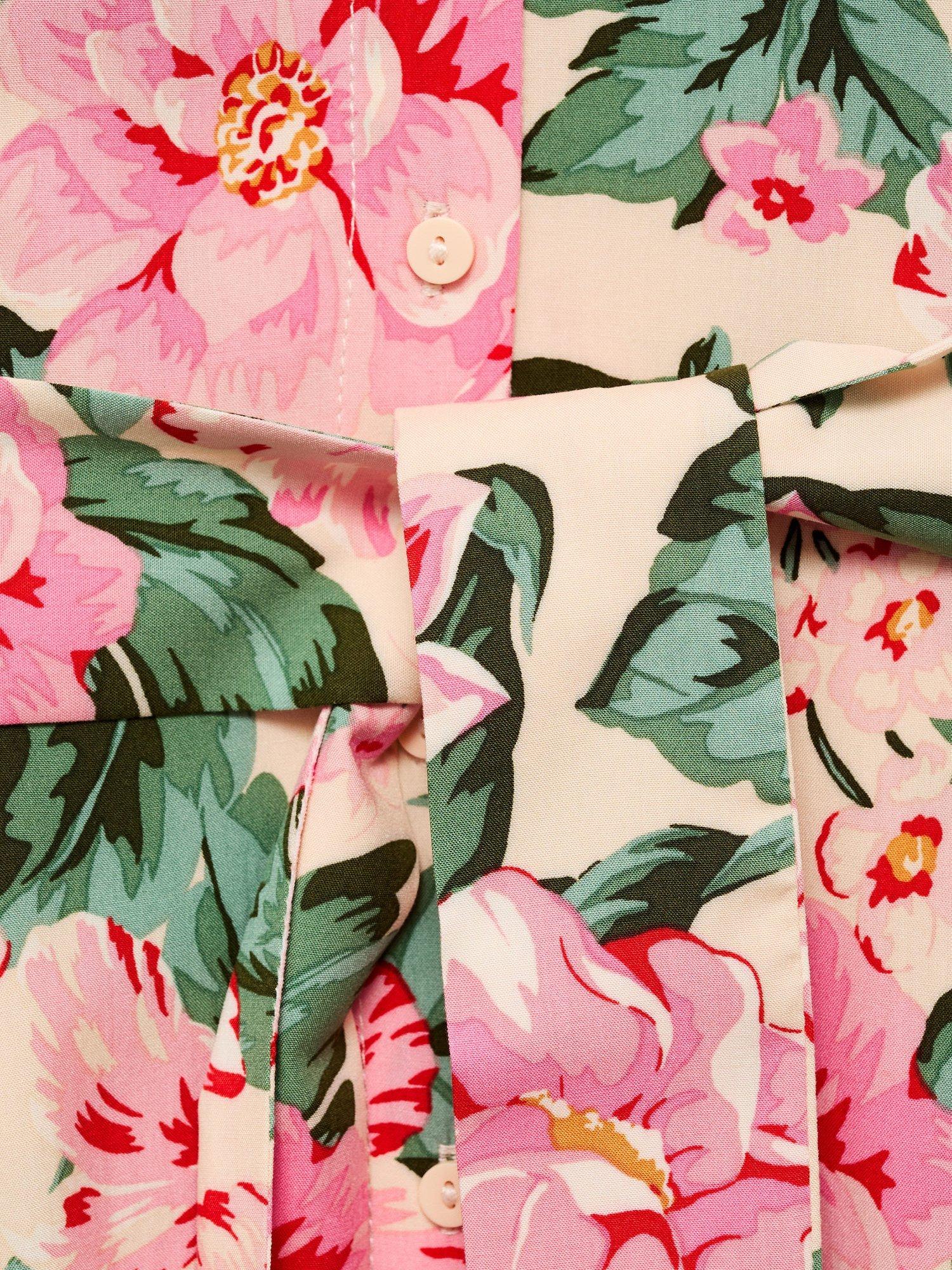 Product image 5 of 8, which shows Mango Belted Floral Abstract Print Midi Shirt Dress, Beige/Multi, 10