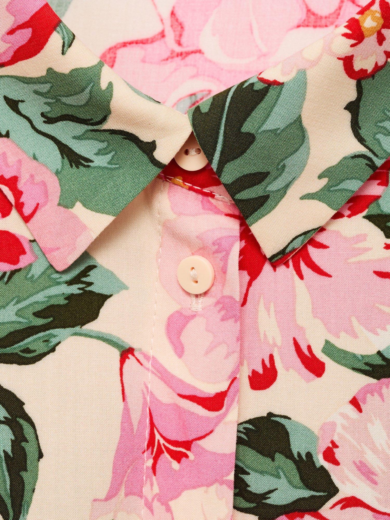 Product image 8 of 8, which shows Mango Belted Floral Abstract Print Midi Shirt Dress, Beige/Multi, 10