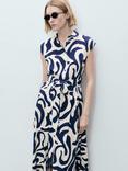 Mango Apple Abstract Print Midi Shirt Dress, Medium Blue