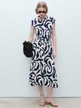 Mango Apple Abstract Print Midi Shirt Dress, Medium Blue