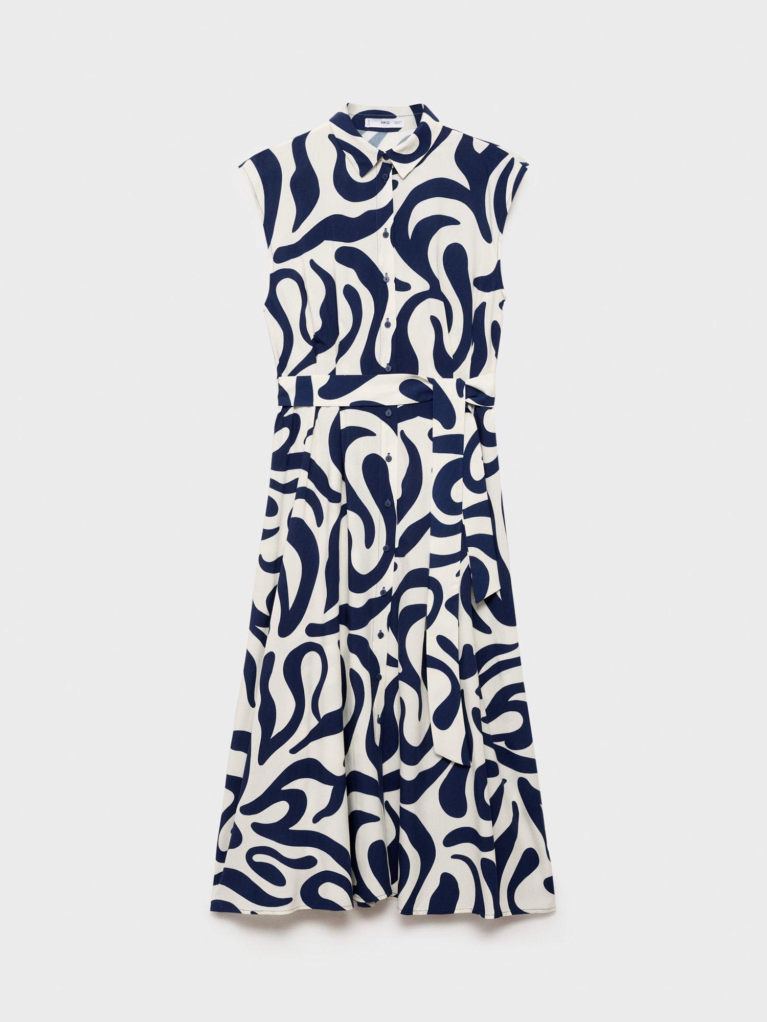 Product image 3 of 8, which shows Mango Apple Abstract Print Midi Shirt Dress, Medium Blue, 10