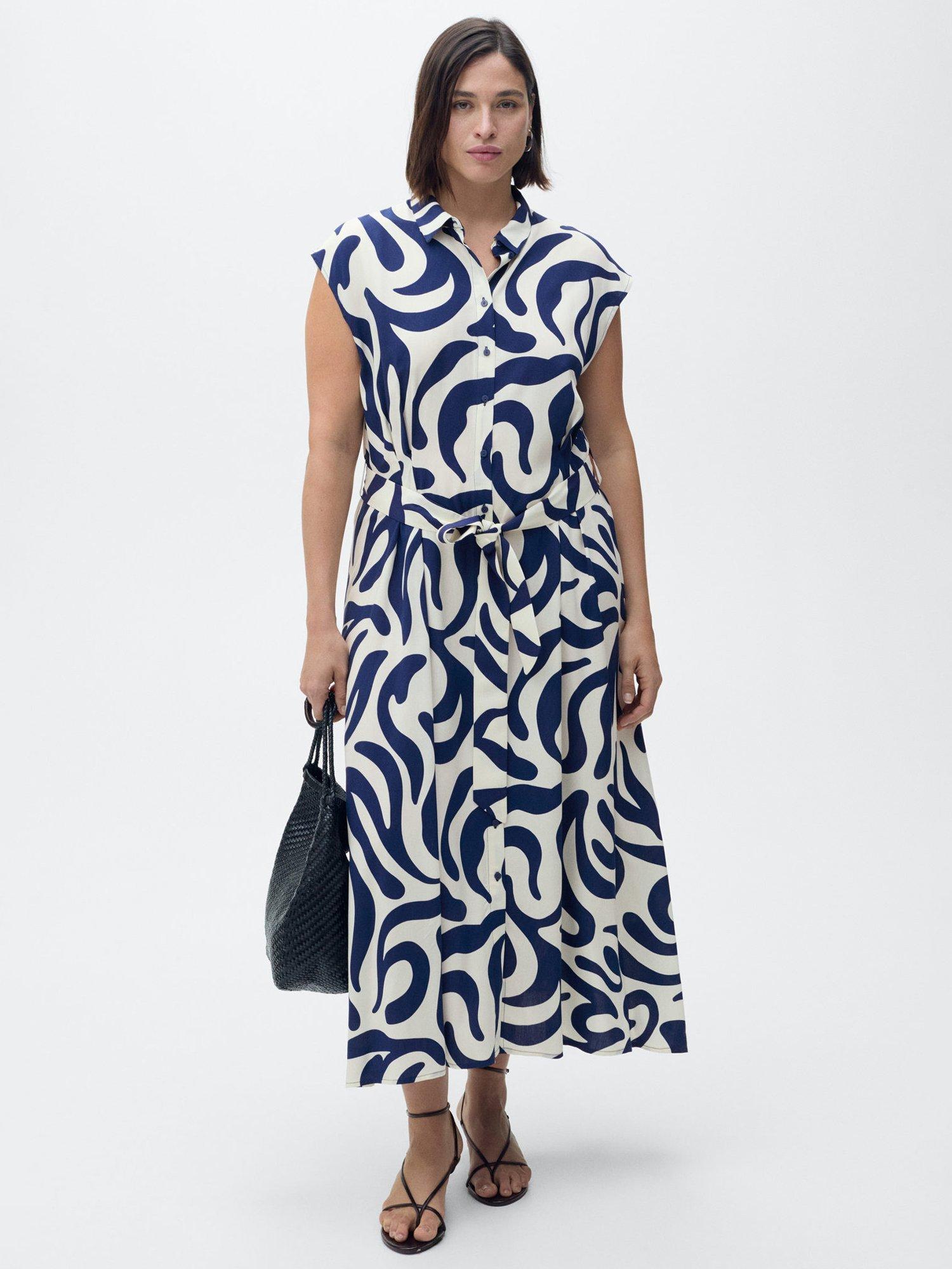Product image 7 of 8, which shows Mango Apple Abstract Print Midi Shirt Dress, Medium Blue, 10