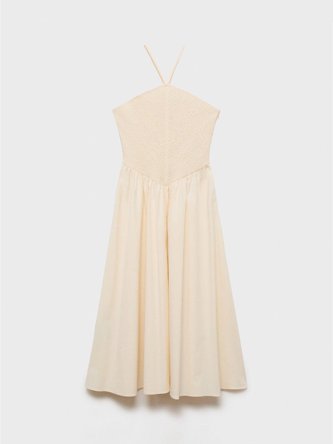Product image 3 of 8, which shows Mango Fede Cotton Blend Ruched Midi Dress, Light Beige, 6
