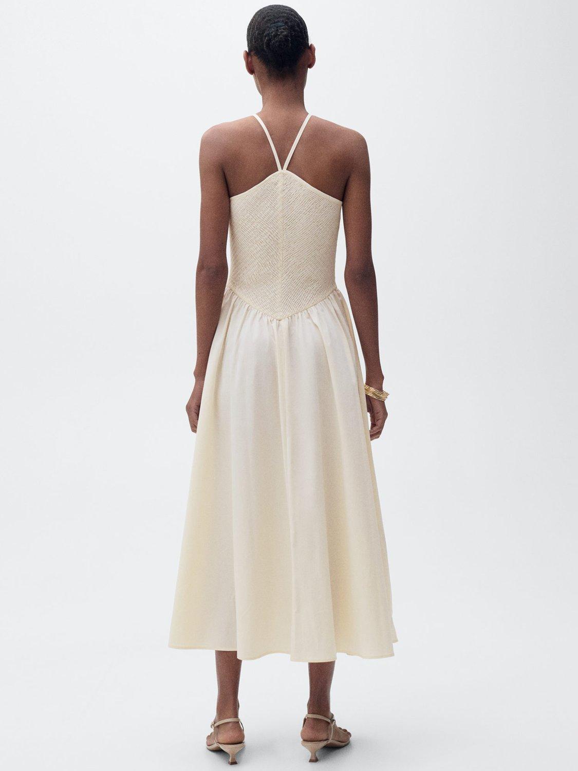 Product image 4 of 8, which shows Mango Fede Cotton Blend Ruched Midi Dress, Light Beige, 6