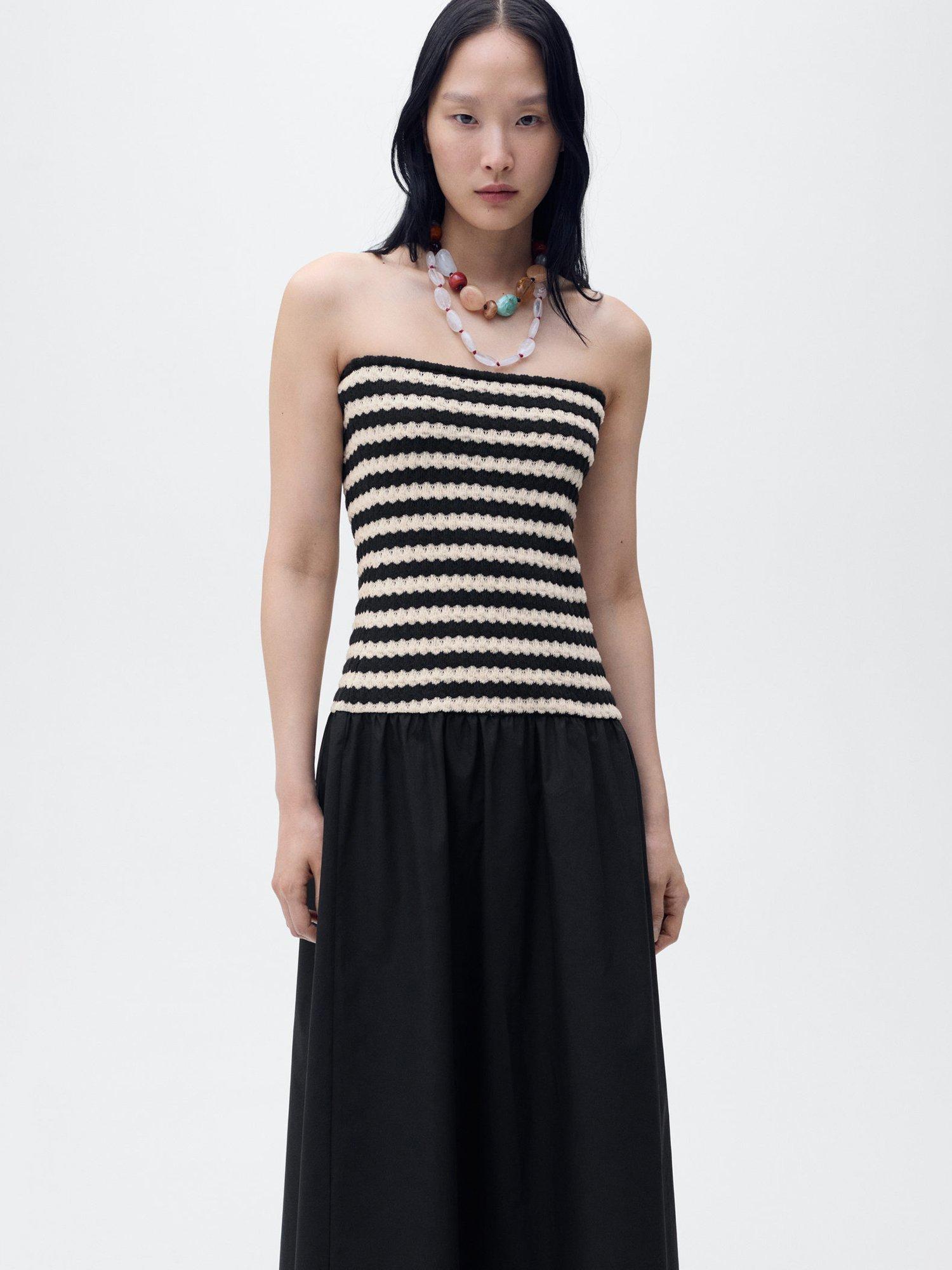 Mango Nati Stripe Bandeau Neckline Midi Dress