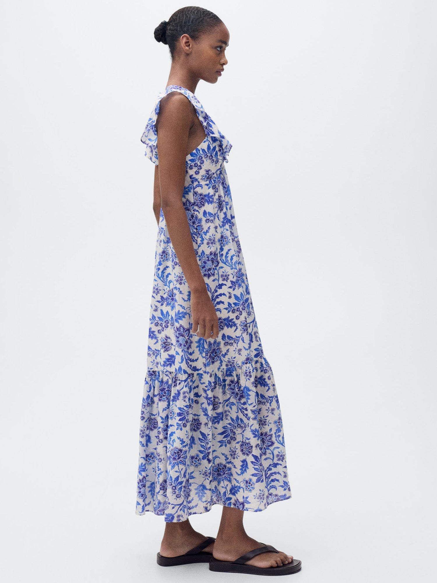 Product image 2 of 8, which shows Mango Ramona Floral Dress, Medium Blue, 10