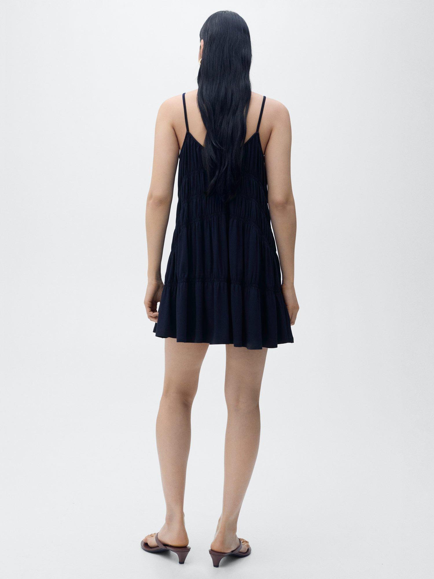Product image 4 of 6, which shows Mango Nola Tiered Mini Dress, Navy, 14