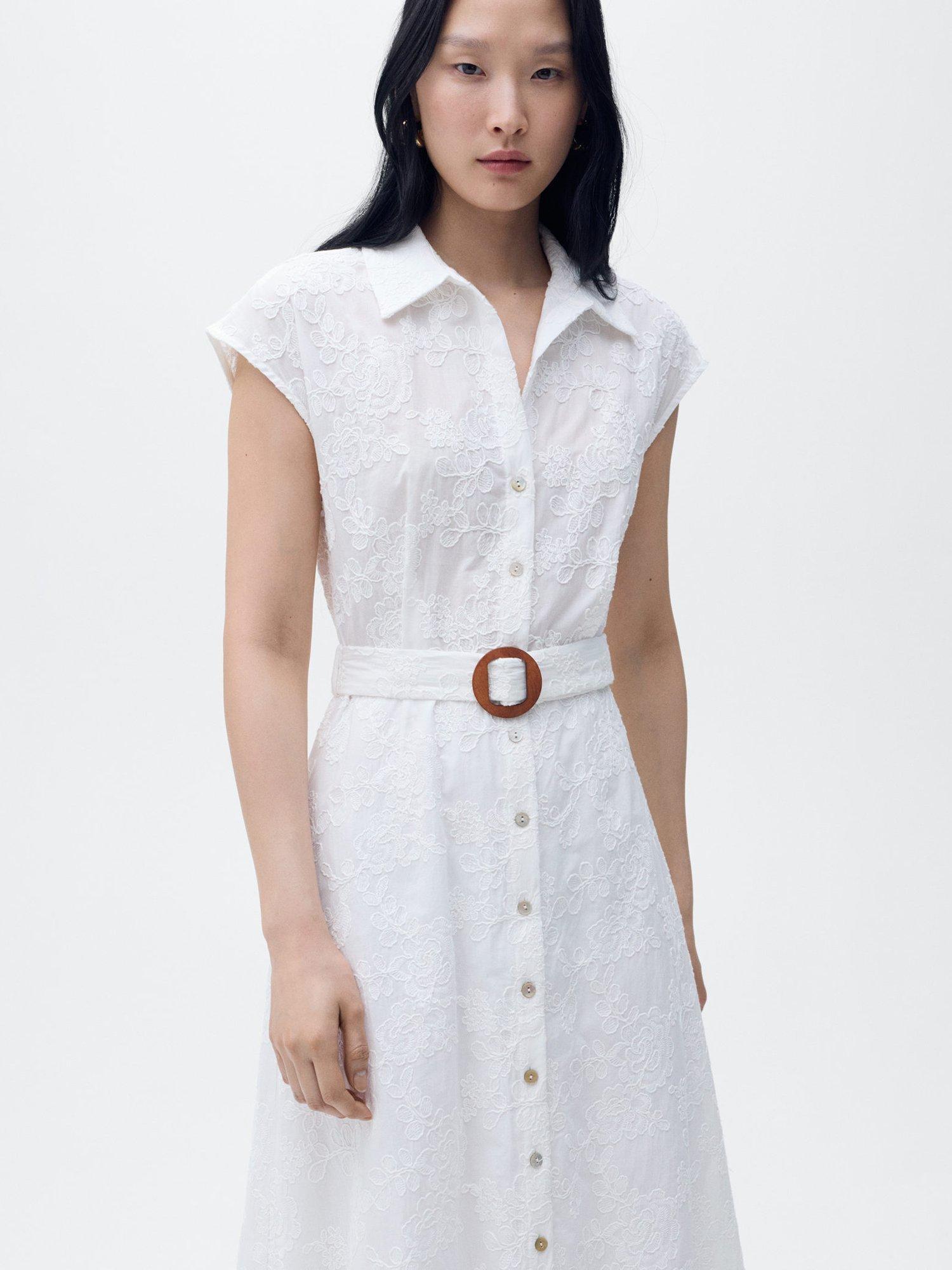 Product image 1 of 9, which shows Mango Sarita Embroidered Shirt Dress, White, 16