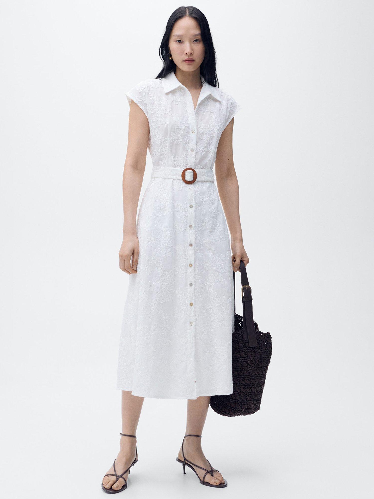 Product image 2 of 9, which shows Mango Sarita Embroidered Shirt Dress, White, 16