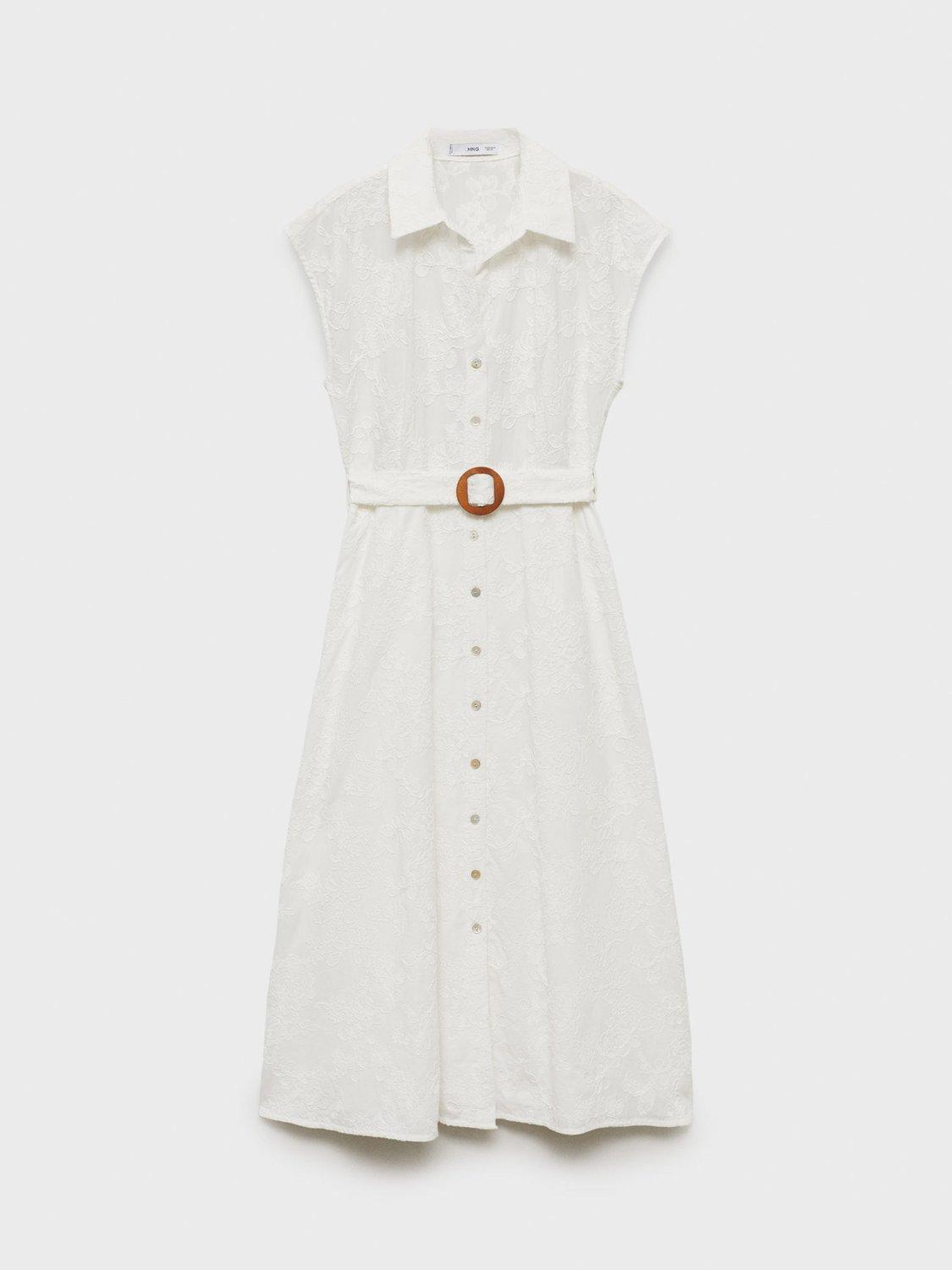 Product image 3 of 9, which shows Mango Sarita Embroidered Shirt Dress, White, 16