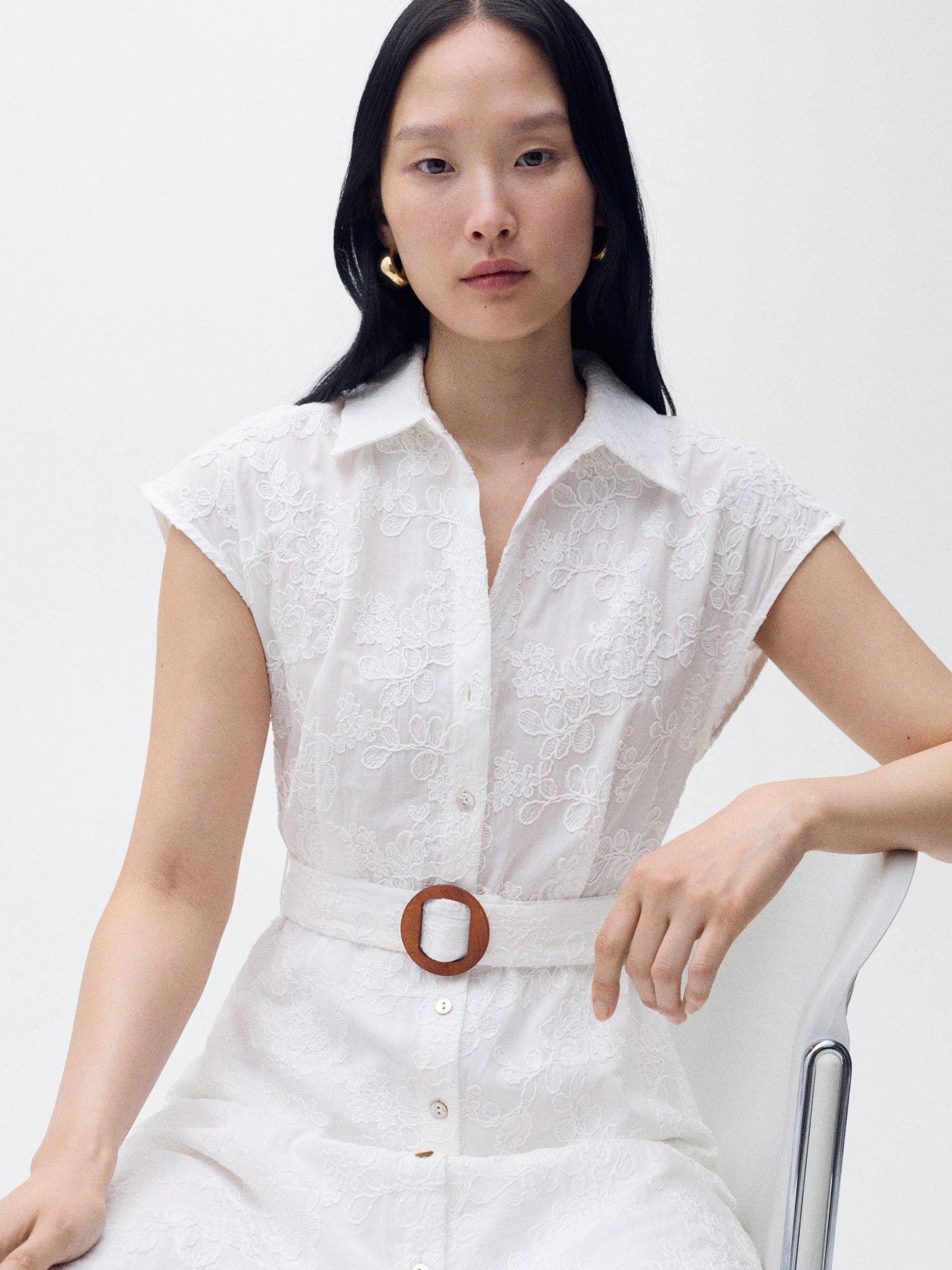 Product image 7 of 9, which shows Mango Sarita Embroidered Shirt Dress, White, 16