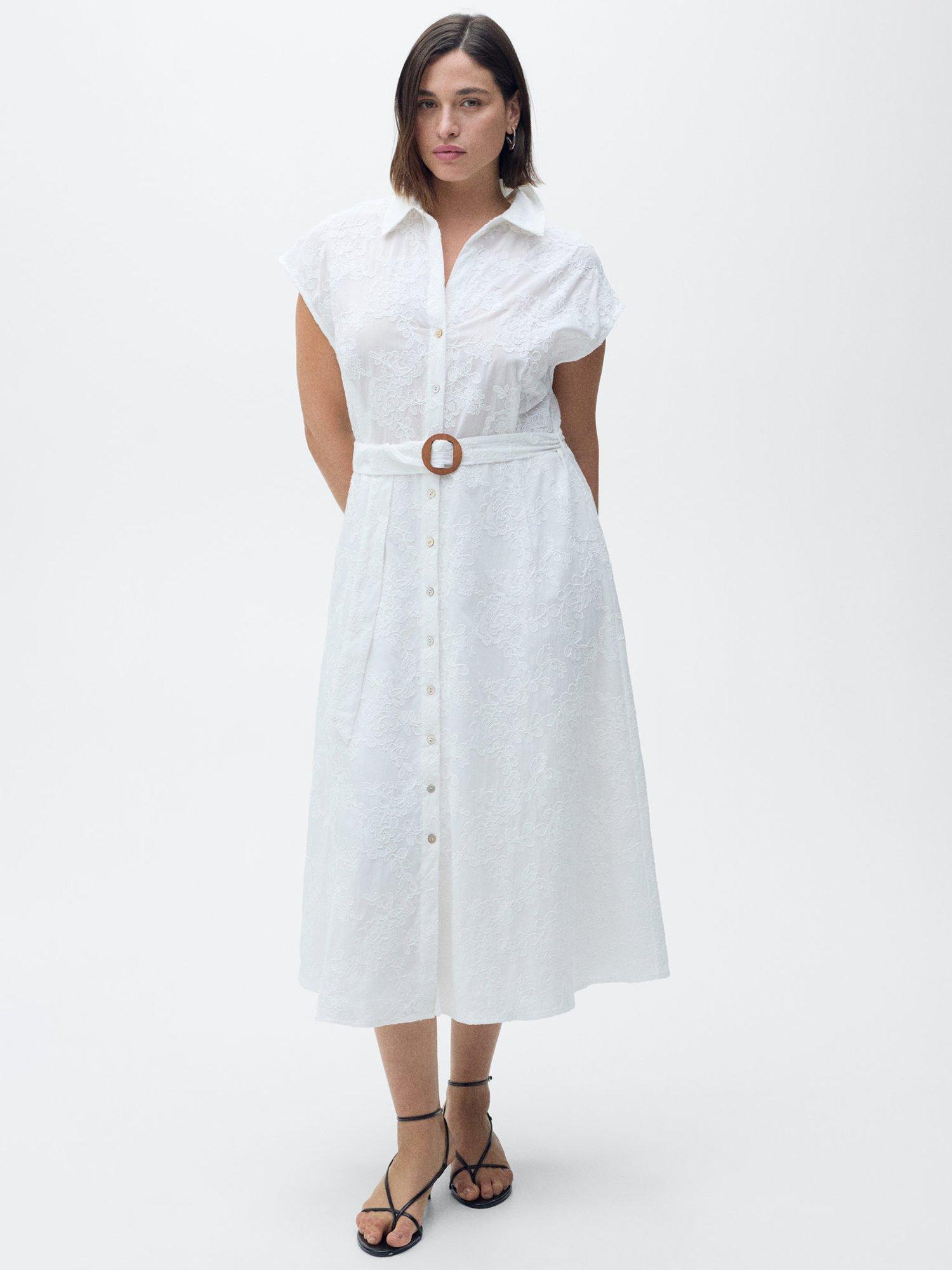 Product image 8 of 9, which shows Mango Sarita Embroidered Shirt Dress, White, 16