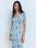 Mango Ronaldi Floral Tea Dress, Medium Blue, Medium Blue