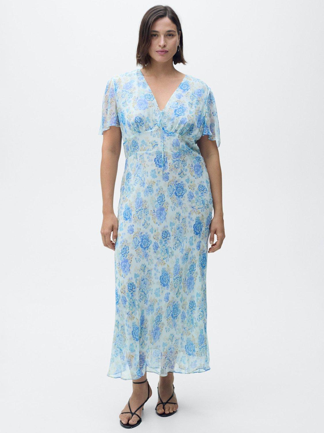 Product image 6 of 7, which shows Mango Ronaldi Floral Tea Dress, Medium Blue, 10