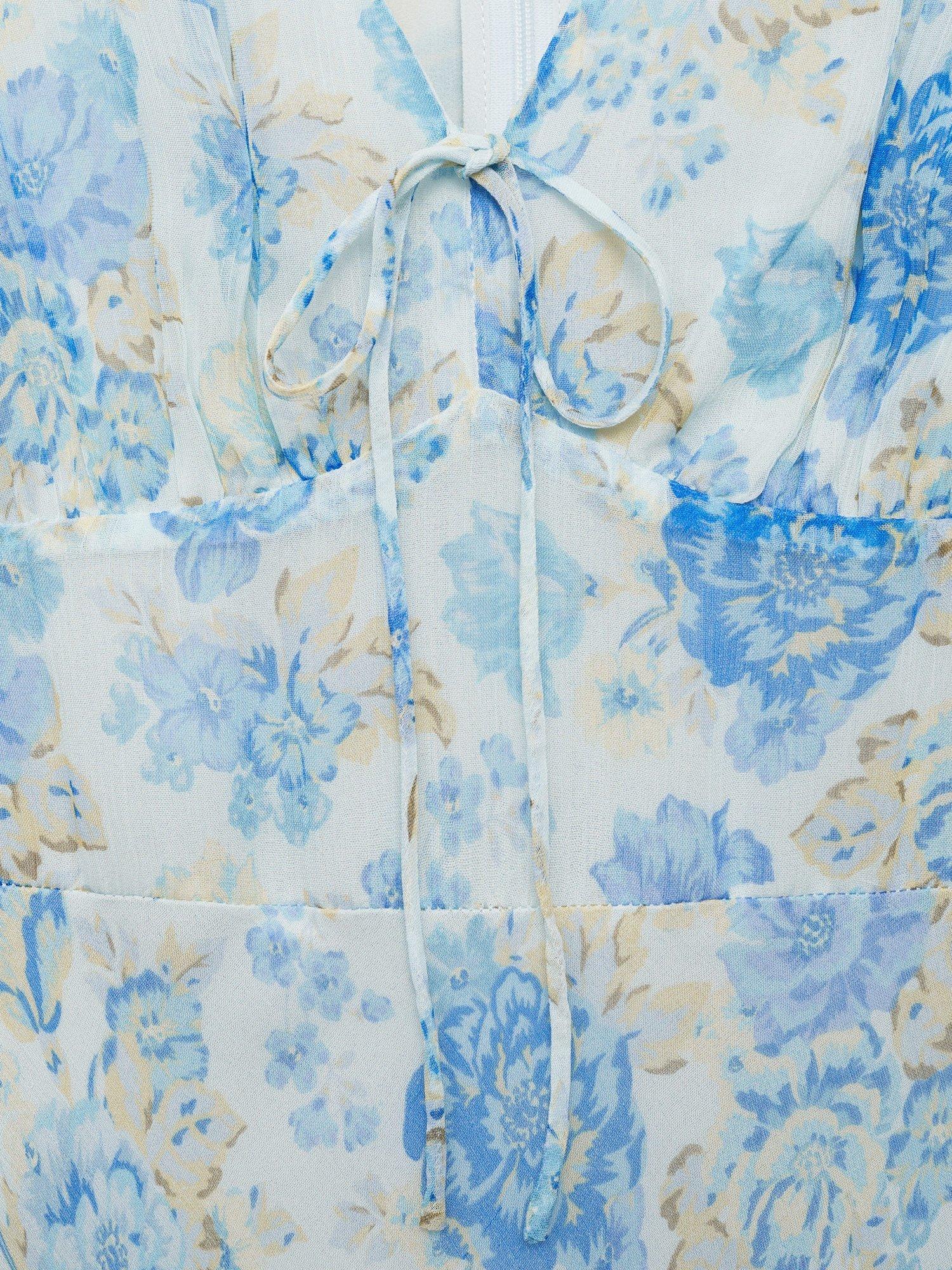 Product image 7 of 7, which shows Mango Ronaldi Floral Tea Dress, Medium Blue, 10
