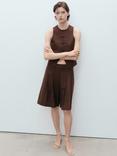 Mango Laguna Linen Blend Sleeveless Waistcoat, Dark Brown