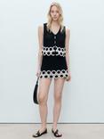 Mango Crochet Embroidered V-Neck Cotton Blend Waistcoat, Black/White