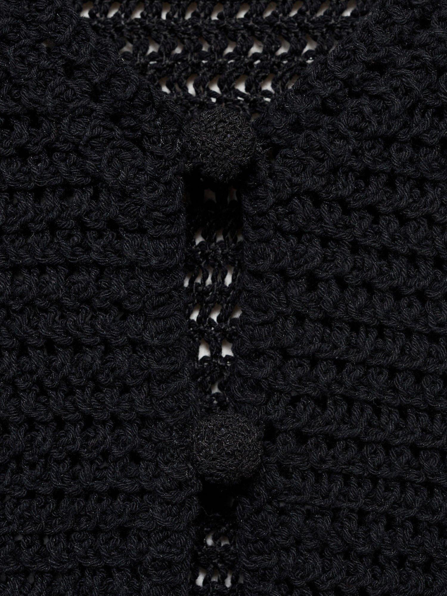 Product image 5 of 8, which shows Mango Crochet Embroidered V-Neck Cotton Blend Waistcoat, Black/White, XS