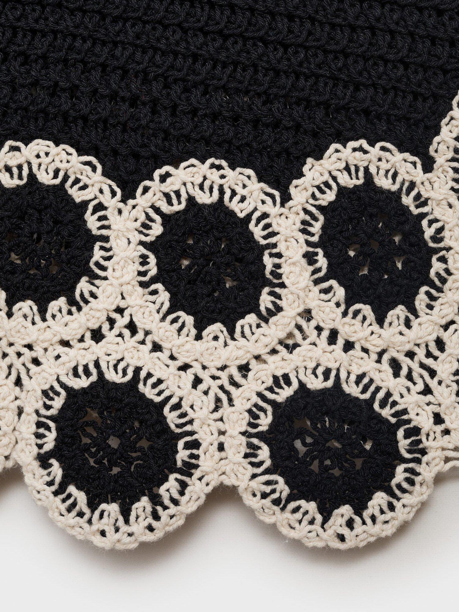 Product image 8 of 8, which shows Mango Crochet Embroidered V-Neck Cotton Blend Waistcoat, Black/White, XS