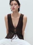 Mango Magnolia Sleeveless Knitted Waistcoat, Dark Brown