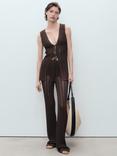 Mango Magnolia Sleeveless Knitted Waistcoat, Dark Brown