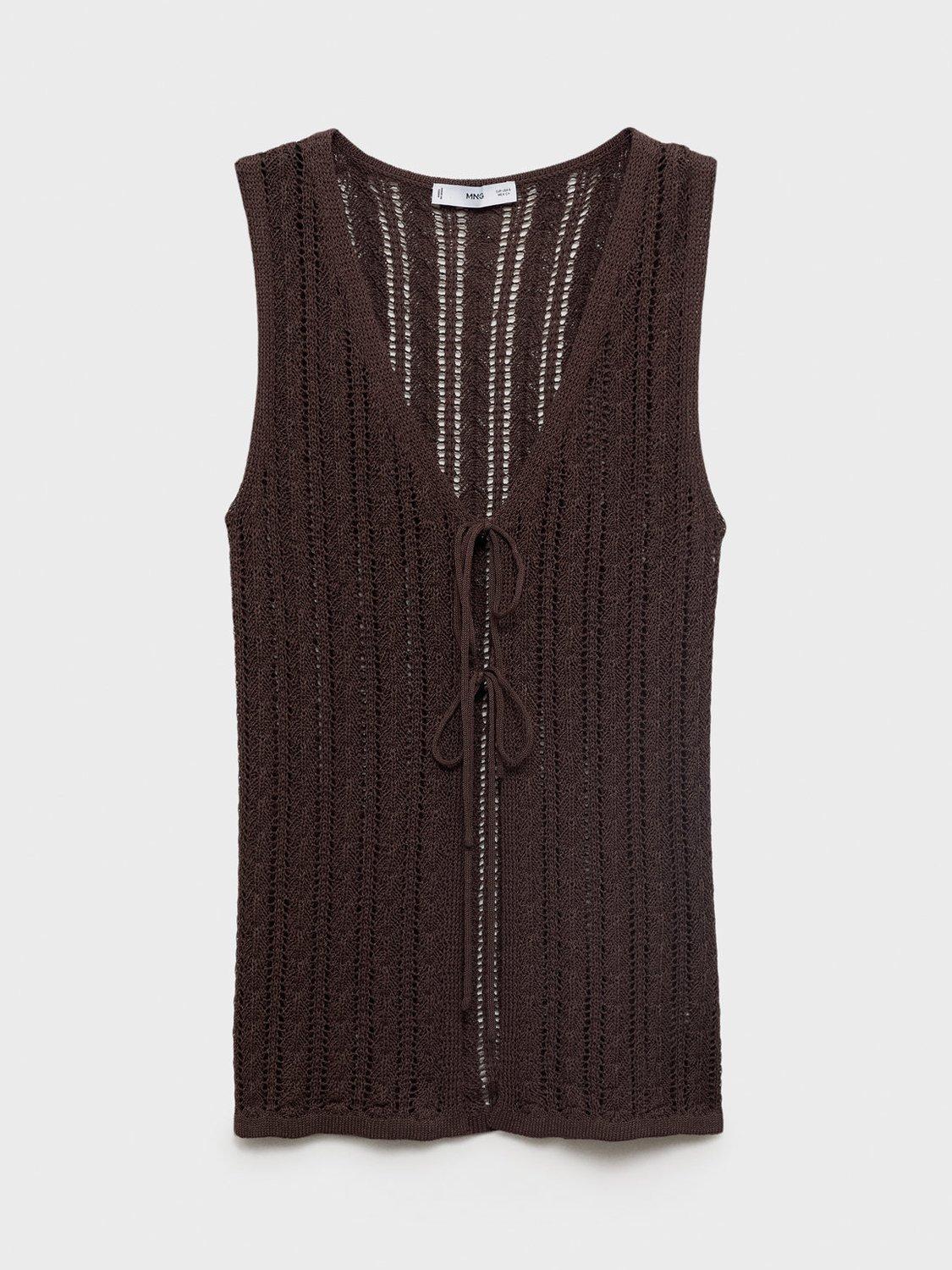 Product image 3 of 8, which shows Mango Magnolia Sleeveless Knitted Waistcoat, Dark Brown, 14|16