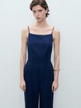 Mango Creta Sleeveless Wide Leg Jumpsuit, Open Blue