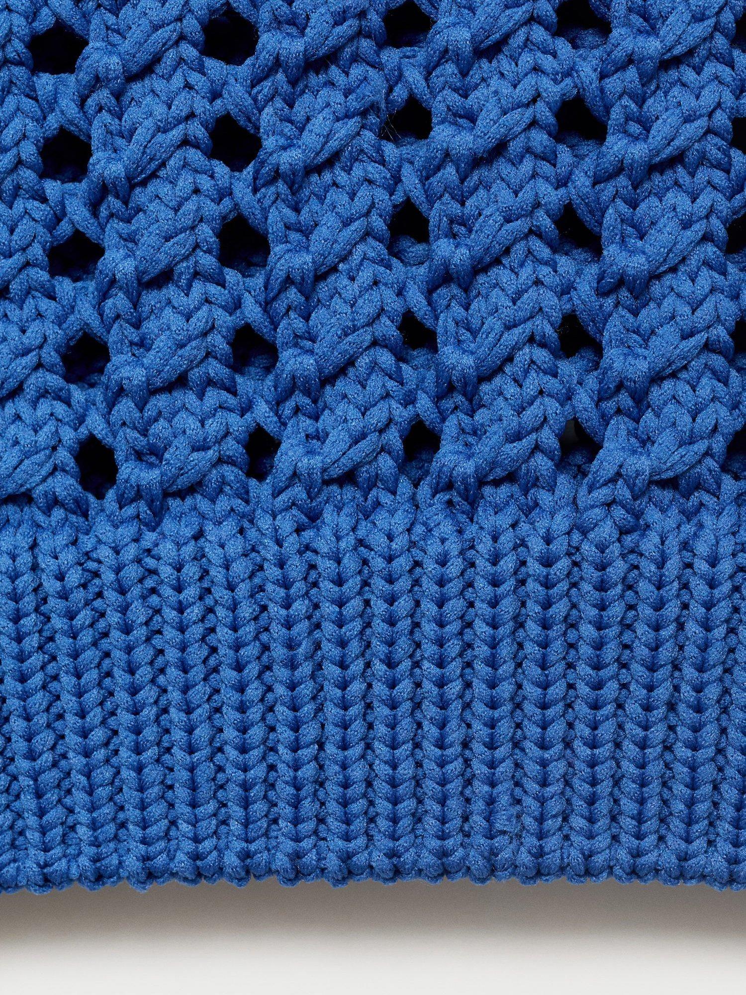Product image 5 of 7, which shows Mango Skie Short Sleeve Cropped Crochet Sweater, Medium Blue, M