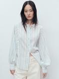 Mango Stripe Long Sleeve Shirt, Medium Blue