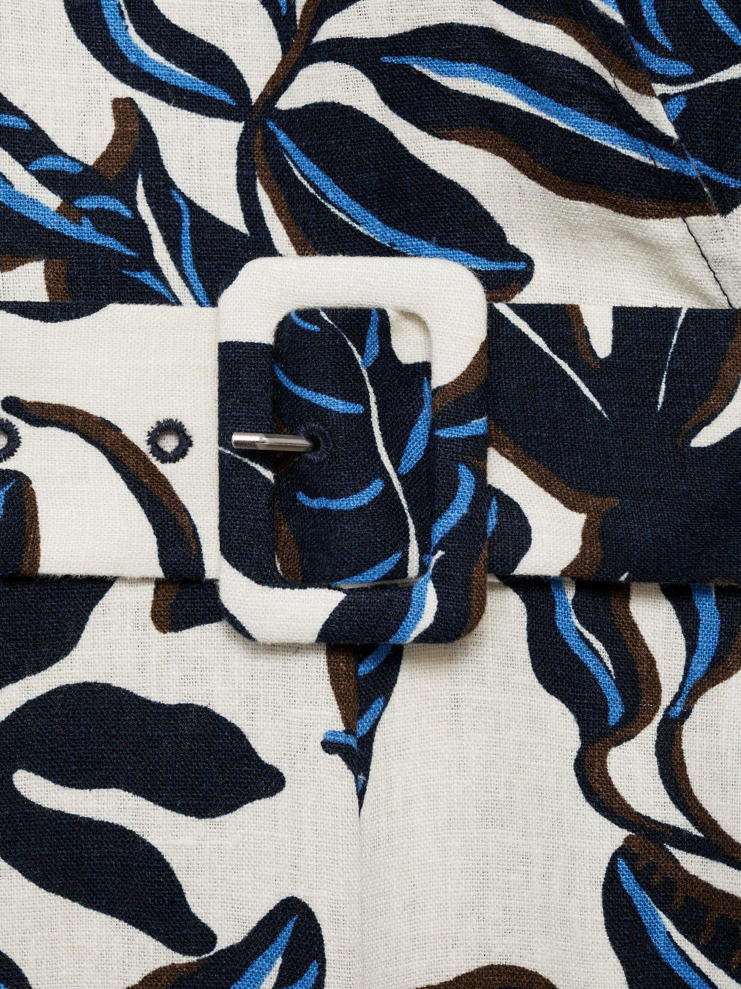 Product image 5 of 8, which shows Mango Merci Leaf Print Linen Rich Jumpsuit, Blue/Multi, S