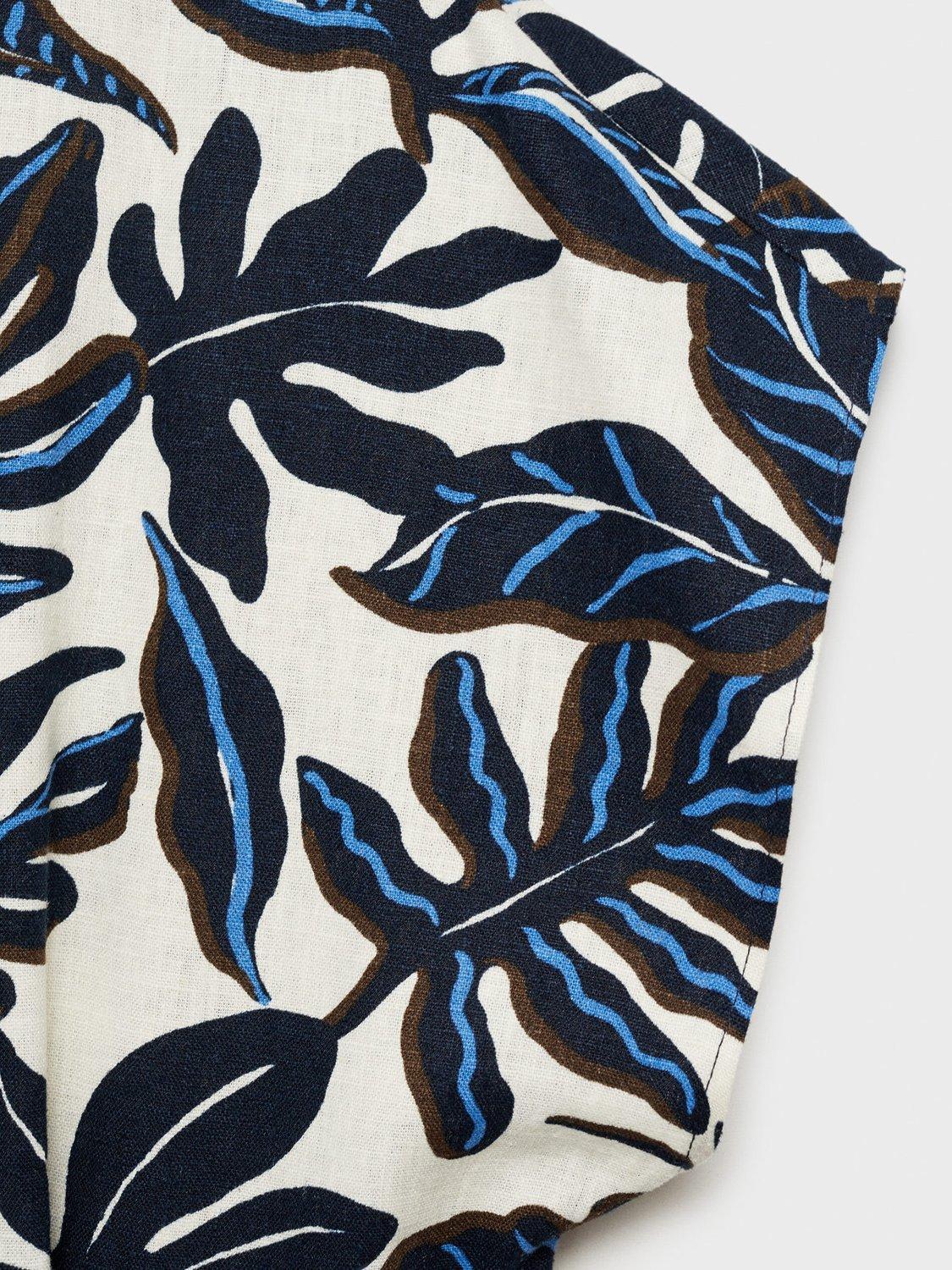 Product image 8 of 8, which shows Mango Merci Leaf Print Linen Rich Jumpsuit, Blue/Multi, S