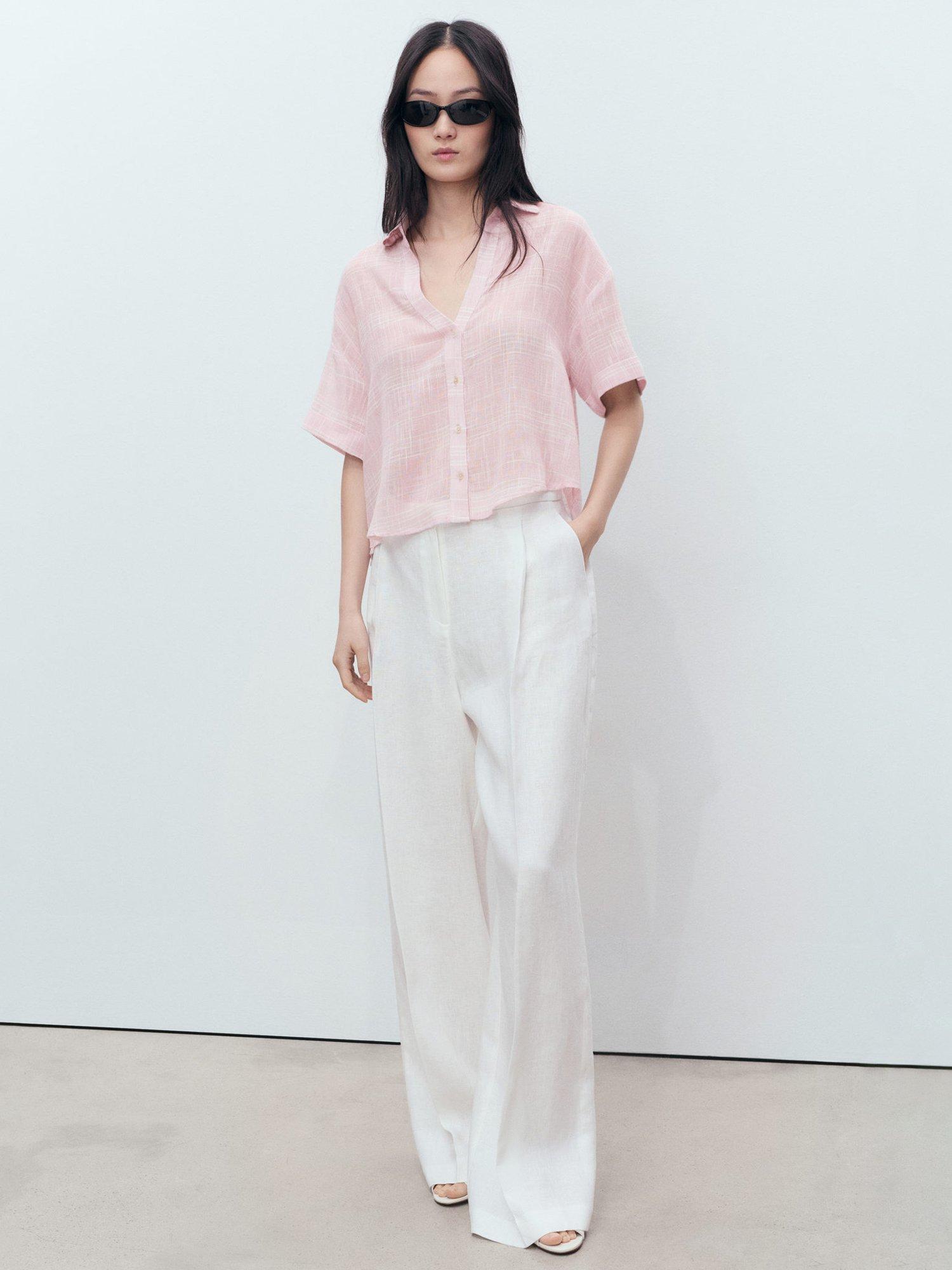 Mango Coconut Cotton Semi Sheer Striped Blouse