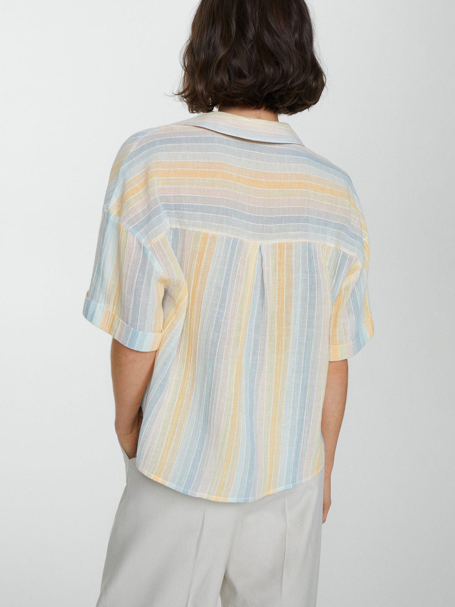 Product image 4 of 6, which shows Mango Coconut Stripe Semi Sheer Shirt, Yellow/Multi, 4