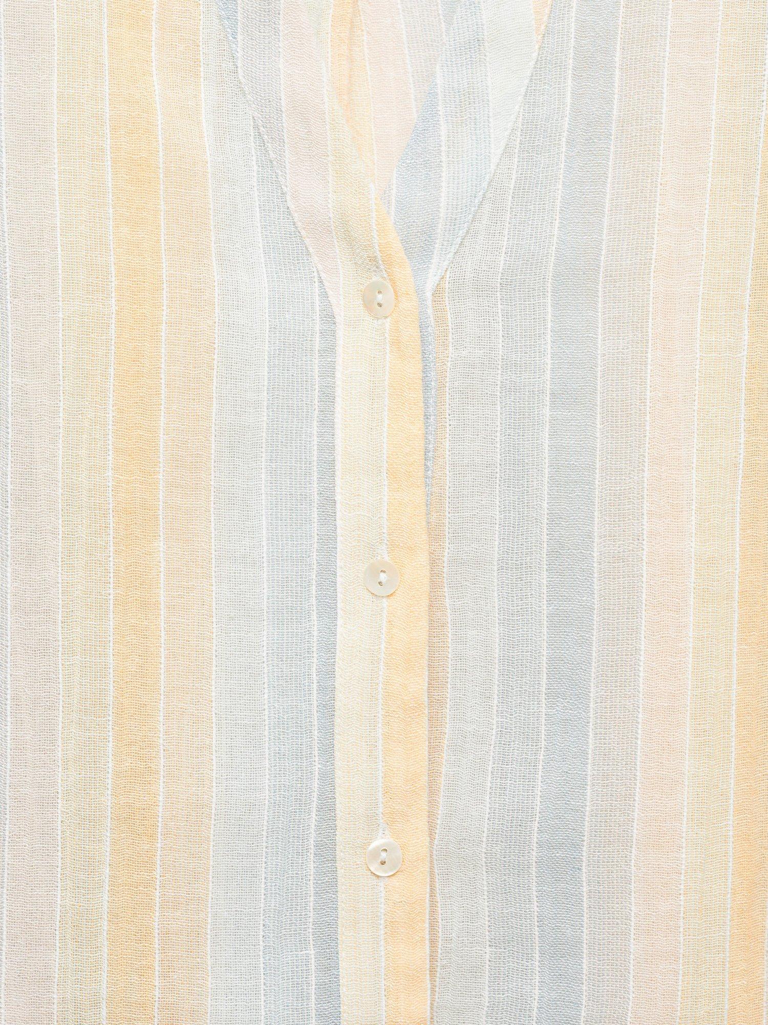 Product image 6 of 6, which shows Mango Coconut Stripe Semi Sheer Shirt, Yellow/Multi, 4