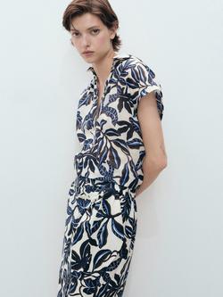 Mango Merci Leaf Sleeveless Shirt, Light Beige/Multi, Light Beige/Multi