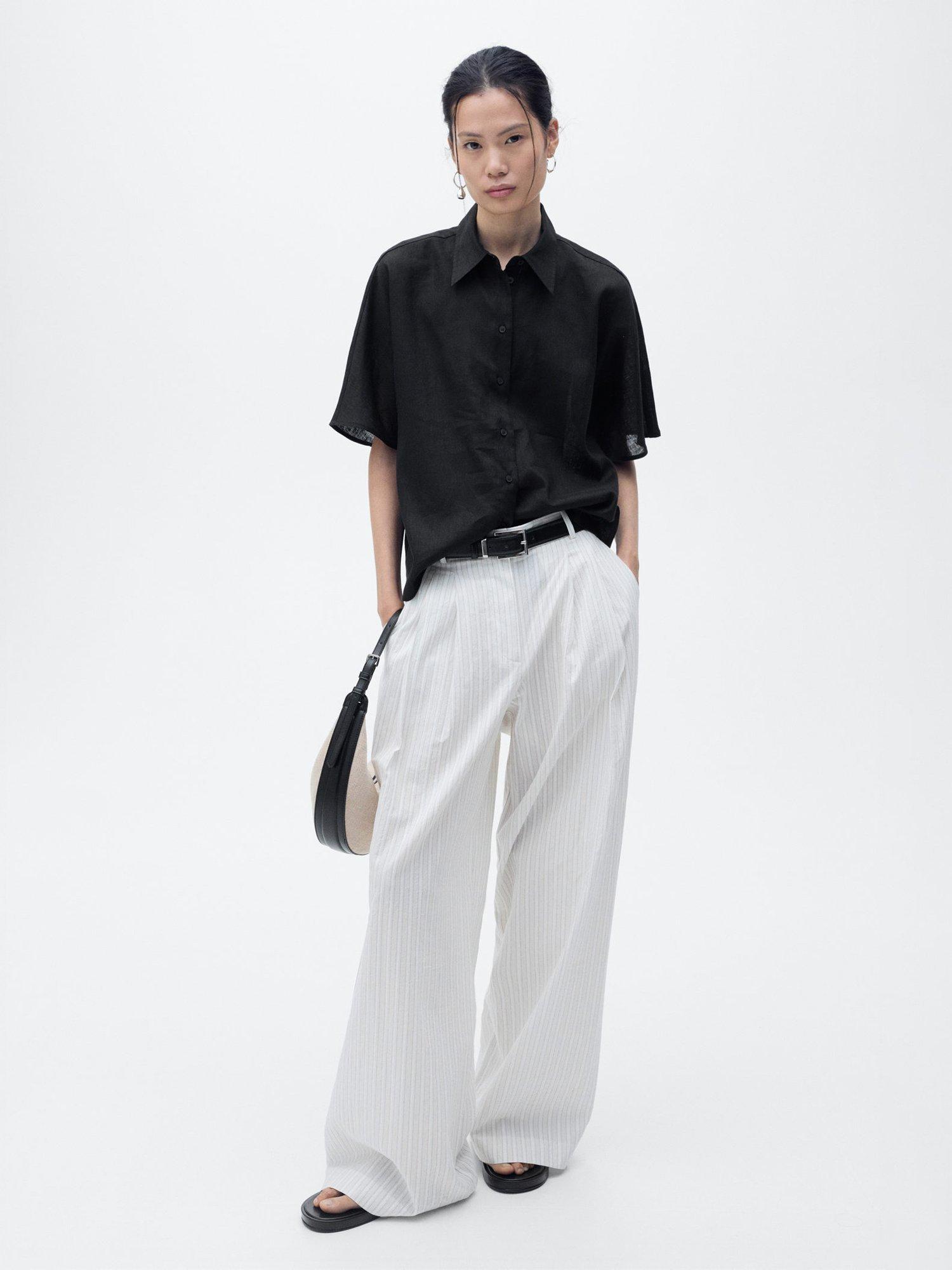 Product image 2 of 7, which shows Mango Pai Linen Rich Short Sleeve Shirt, Black, 10