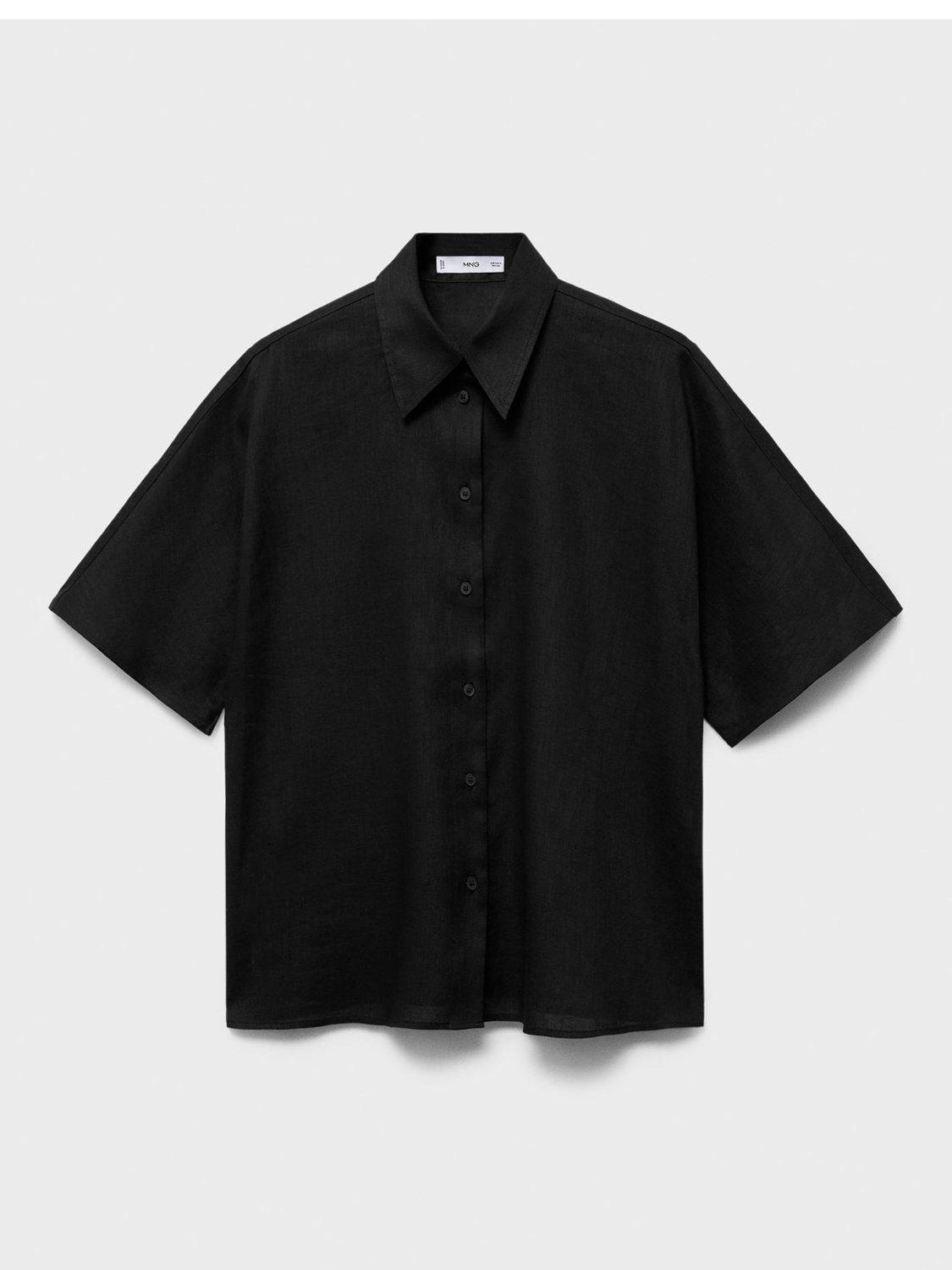 Product image 3 of 7, which shows Mango Pai Linen Rich Short Sleeve Shirt, Black, 10