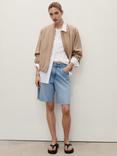 Mango Anne Frayed Hem Denim Bermuda Shorts, Open Blue