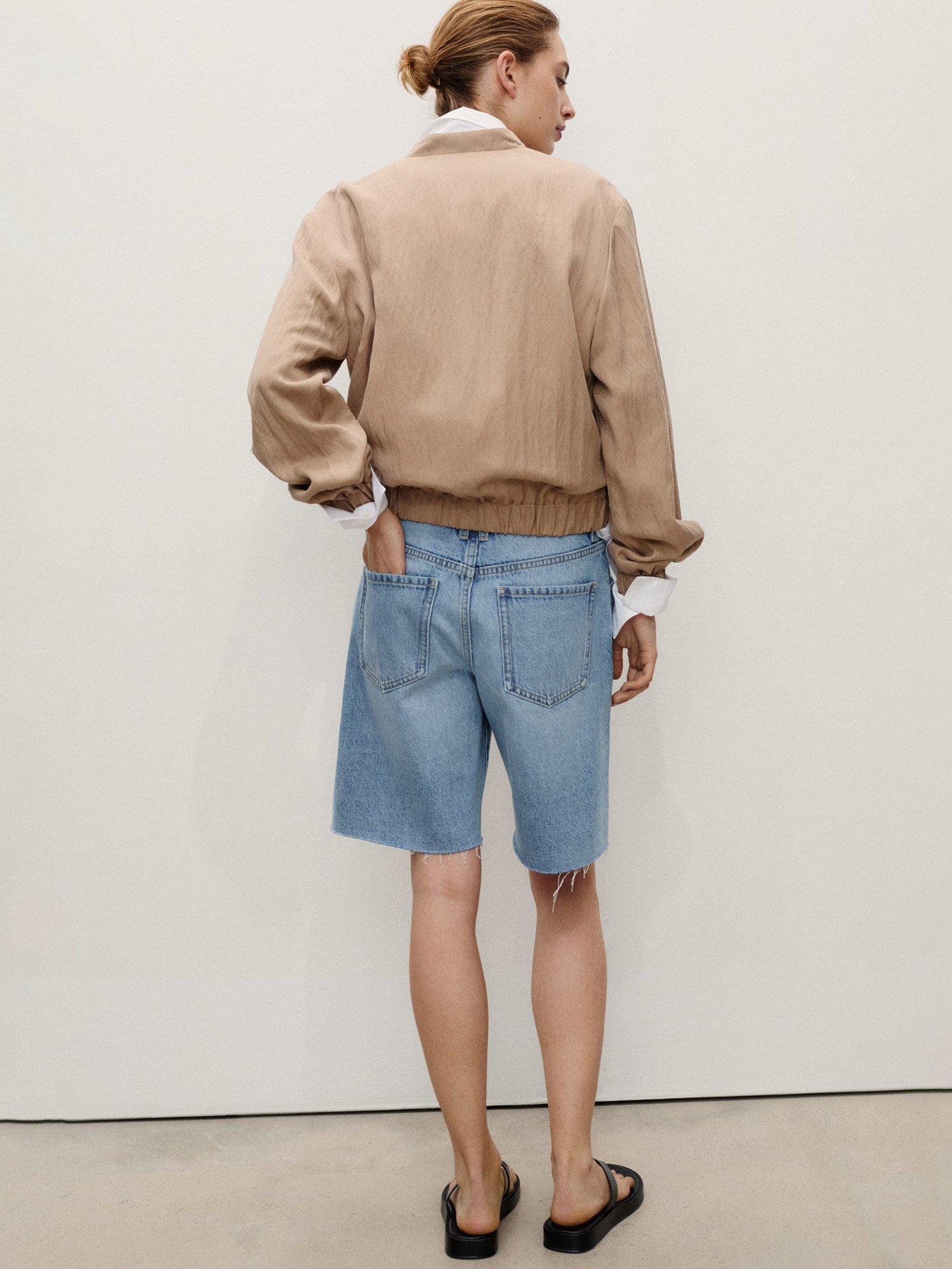 Product image 4 of 7, which shows Mango Anne Frayed Hem Denim Bermuda Shorts, Open Blue, 10